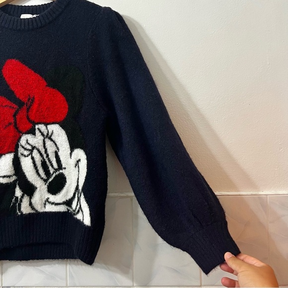 H&M x Disney Minnie Mouse XS Womens Navy Balloon Sleeve Cropped Sweater - Picture 3 of 6